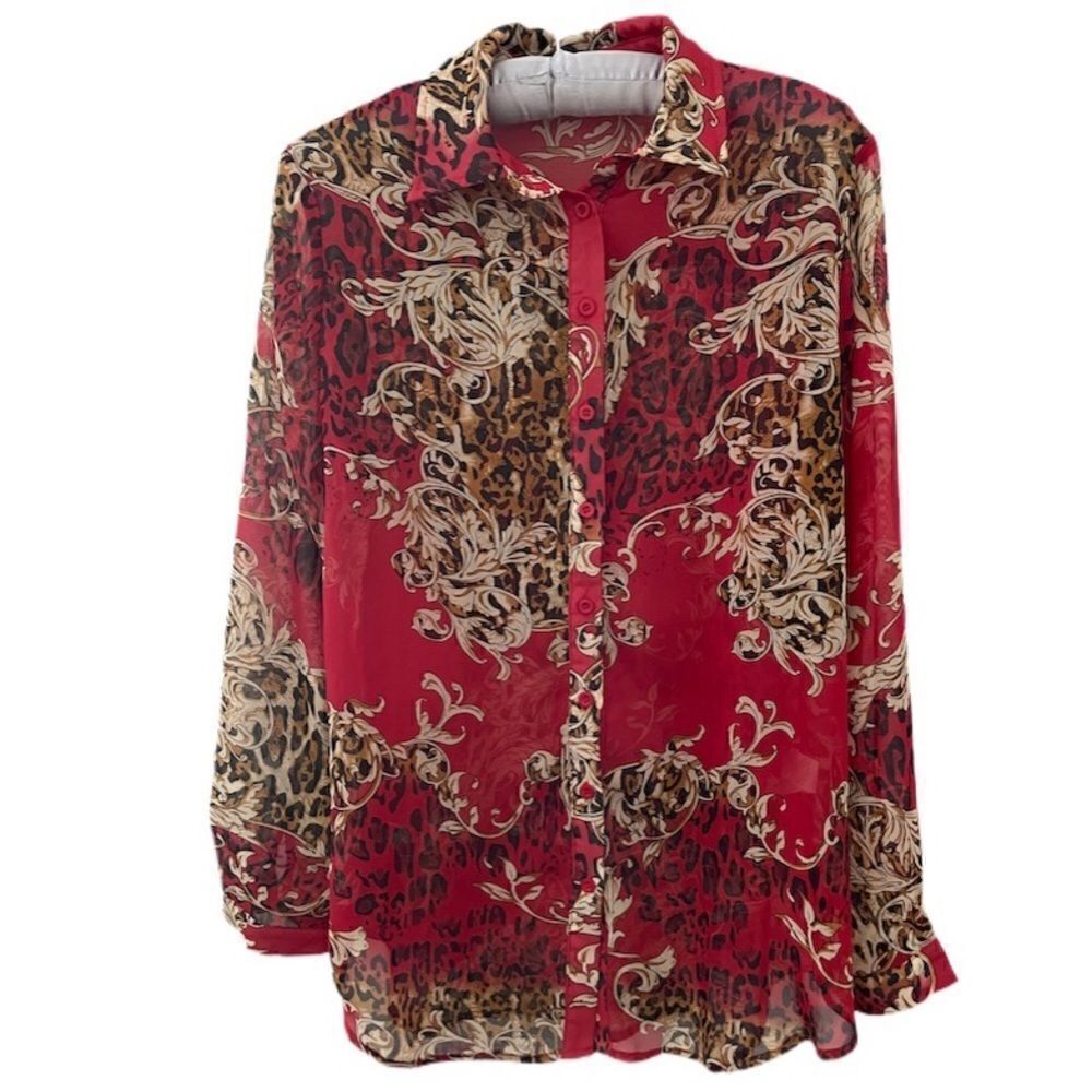 Pretty Little Things Patterned Button Down Blouse - Picture 1 of 6